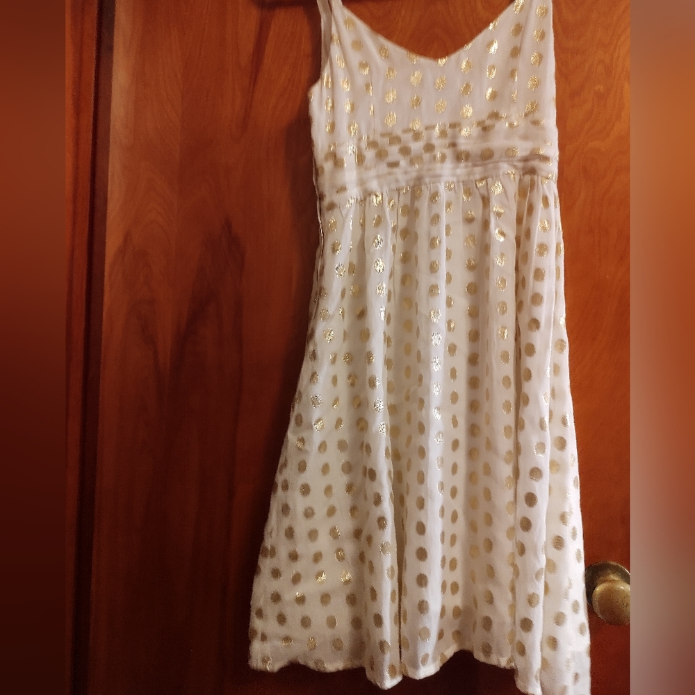 H & M sundress. Ivory with gold dots. Cocktail length. Women's 4. - Picture 9 of 10